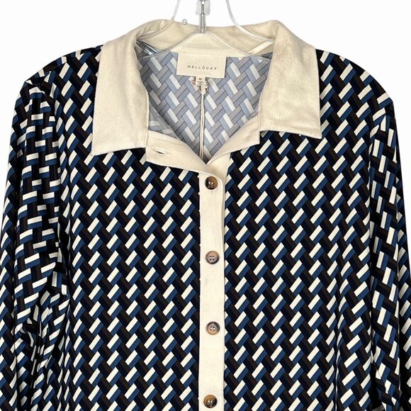 New Melloday Long Sleeve Button-Down Geometric Knit Shirt Dual-Color Collar - Picture 8 of 13